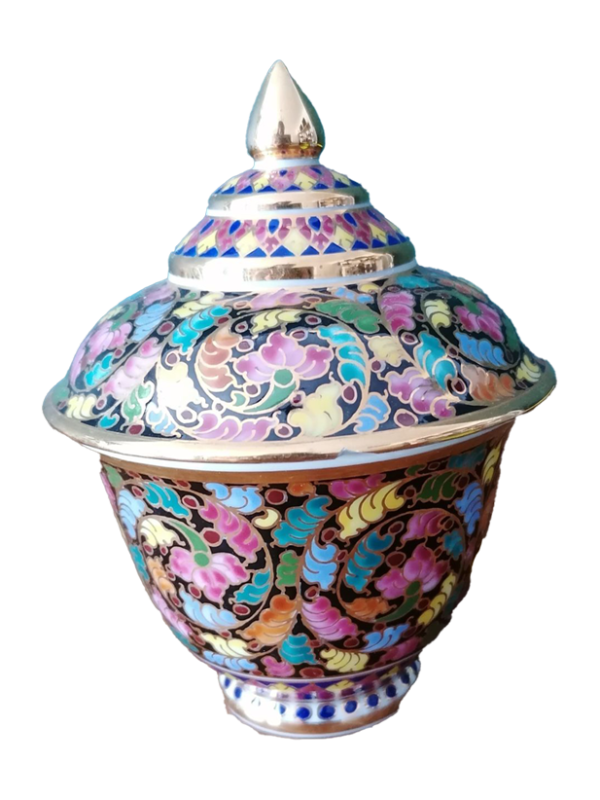Thai Benjarong porcelánedény, dekoráció, yupie