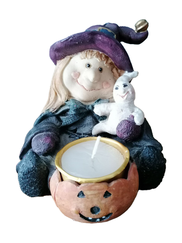 Halloween boszorkány figura, dekoráció, gyertyatartók