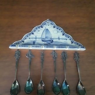 Elesva Delft Holland porcelán kanáltartó 6 kanállal hollandia ezüst kanál yupie
