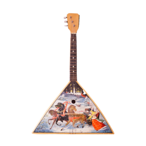 Vintage orosz balalajka festett téli tájképpel – népi hangszer dekoráció