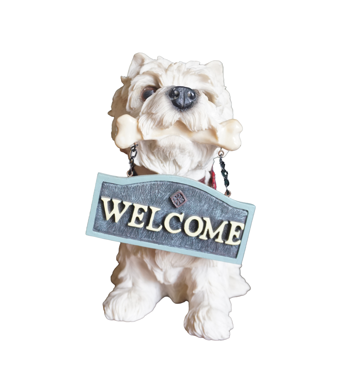 Fehér kutya figura WELCOME felirattal, dekoráció, yupie
