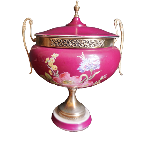 Antik porcelán fedeles kehely, dekoráció, yupie