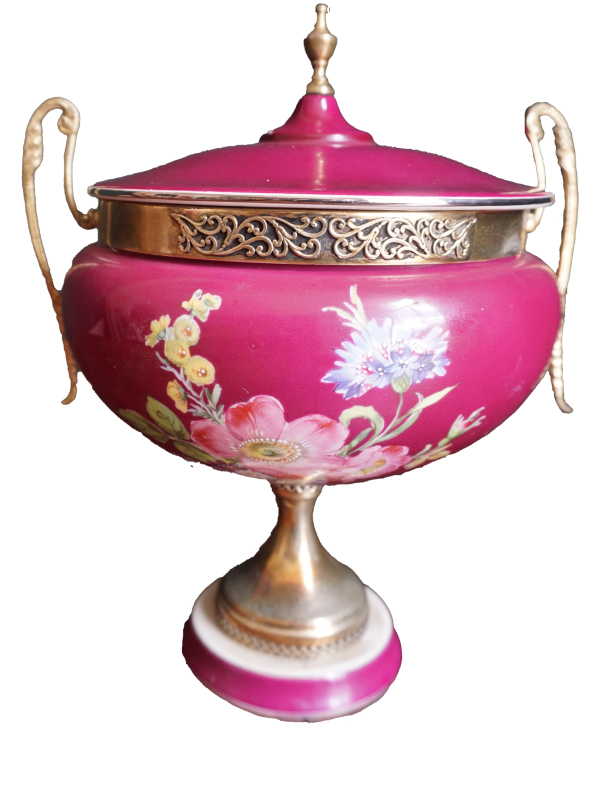 Antik porcelán fedeles kehely, dekoráció, yupie