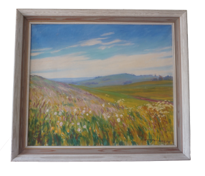 Chr Pedersen virágos mező tájkép aláírt eredeti festmény klasszikus falikép