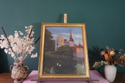Kastély tájkép (aláírt, ismeretlen alkotó, eredeti cím ismeretlen), dekoráció, képek, yupie
