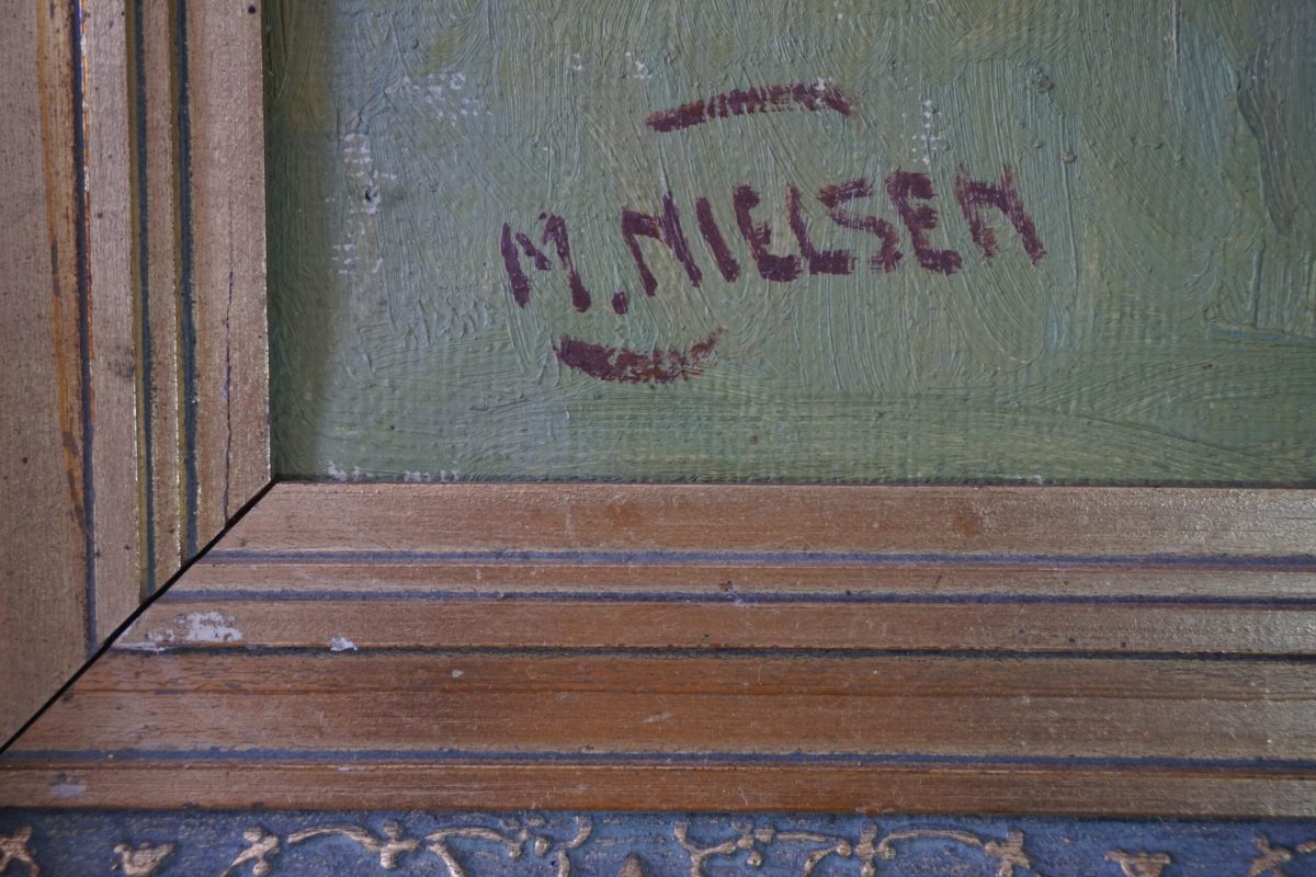 M. Nielsen mezei tájkép (aláírt, ismeretlen festő, eredeti cím ismeretlen), dekoráció, képek, yupie