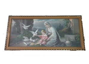 Mária a kis Jézussal reprodukció keretben – klasszikus vallási falikép Giovanni stílusban