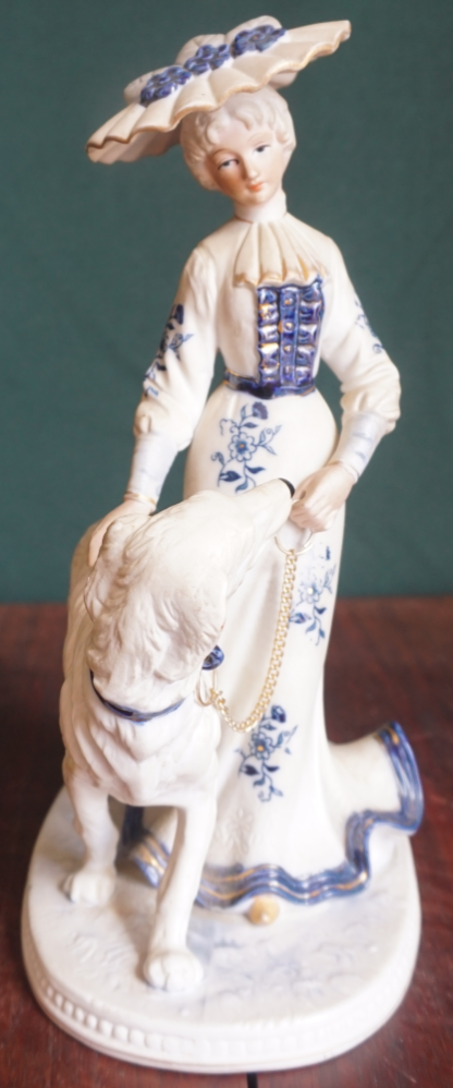 Kutyás nő porcelán figura, dekoráció, yupie