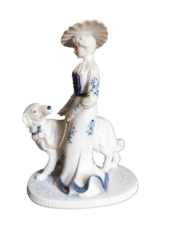 Kutyás nő porcelán figura, dekoráció, yupie