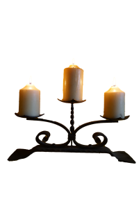 Masszív fém tripla 3 ágú asztali gyertyatartó klasszikus stílusban