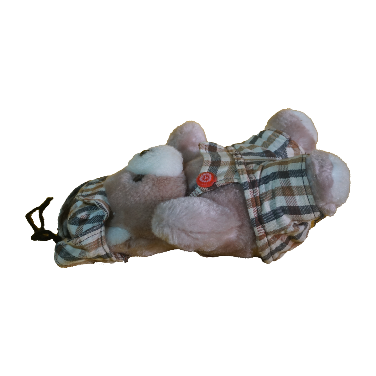 Maci plüssfigura kockás ruhában, gyerek játékok, plüsssök, yupie