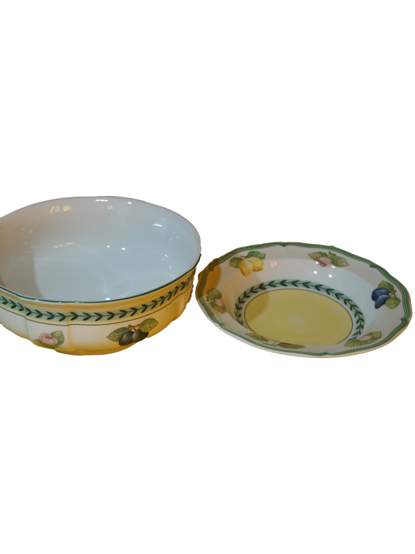 Villeroy and Boch tányér és leveses tál gyümölcs témájú díszítéssel, háztartási cikkek, konyhai eszközök, yupie
