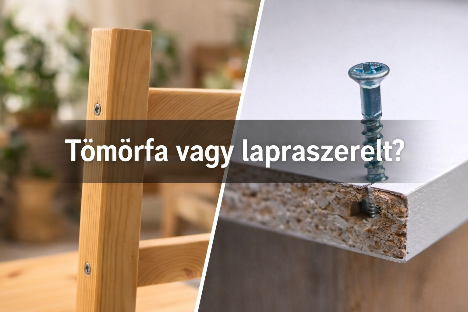 tömörfa bútor és lapraszerelt bútor összehasonlítás, fenyő szék és forgácslap részlet