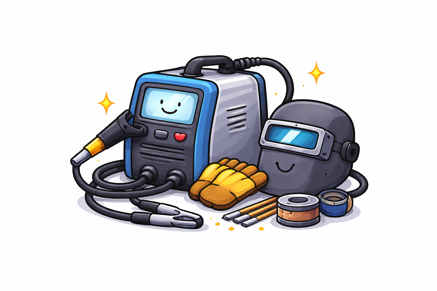 Hegesztő felszerelés ikon – hegesztőgép, hegesztő maszk és tartozékok illusztráció