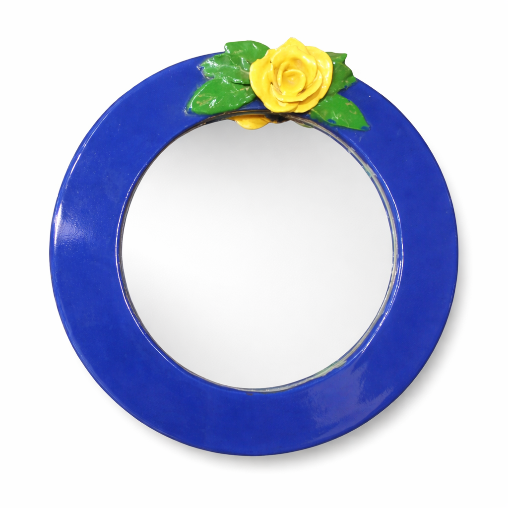 Vintage kerek falitükör kék kerettel vintage kerek falitükör kék gipsz kerettel virág díszítéssel 36 cm