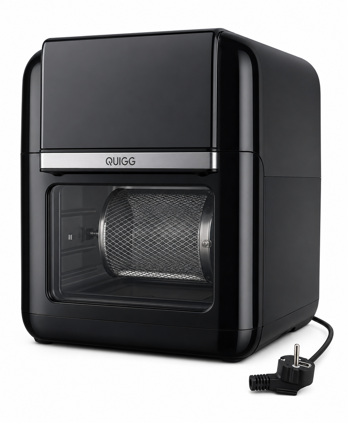 Modern és praktikus QUIGG XXL air fryer / forrólevegős sütő forgódobos rendszerrel. Egészségesebb sütés minimális olajhasználattal, 1500W teljesítménnyel és elegáns fekete dizájnnal.