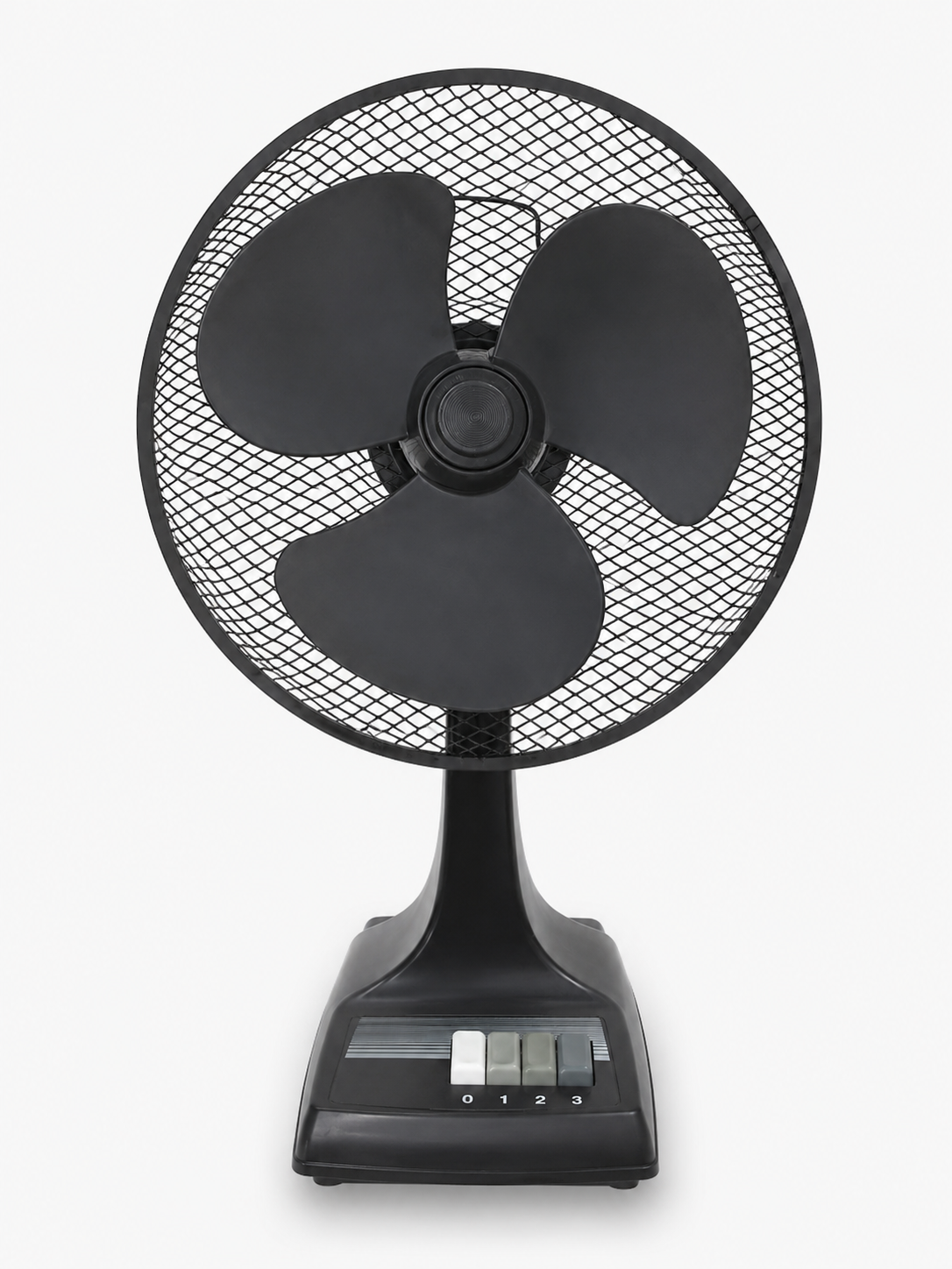 WINS WS-1208 vintage asztali ventilátor fekete kivitelben, 3 sebességfokozattal és fém védőráccsal fehér háttér előtt.