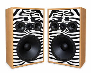 nagy hifi hangfal pár zebra mintás előlap erős mély hangzás