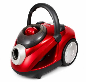 Trisa Cyclone Plus 2000W porzsák nélküli piros porszívó fehér háttérrel