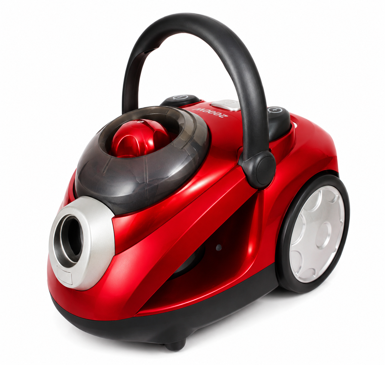 Trisa Cyclone Plus 2000W porzsák nélküli piros porszívó fehér háttérrel