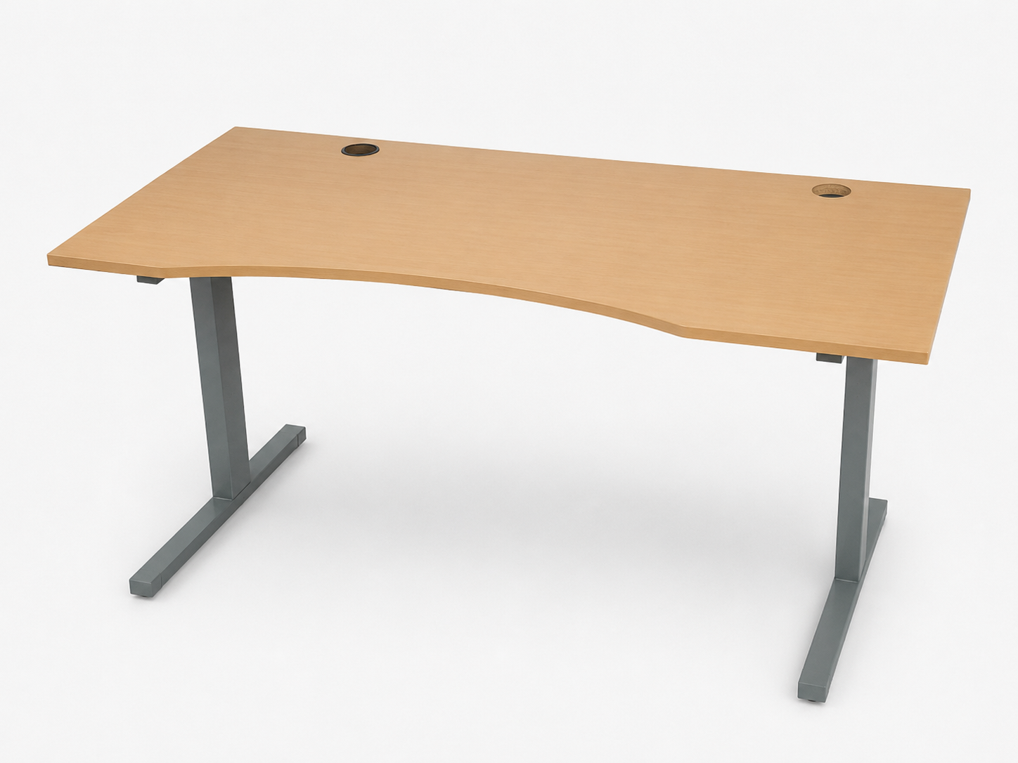 Modern ergonomikus irodai asztal fa mintás munkalappal és szürke fémvázzal