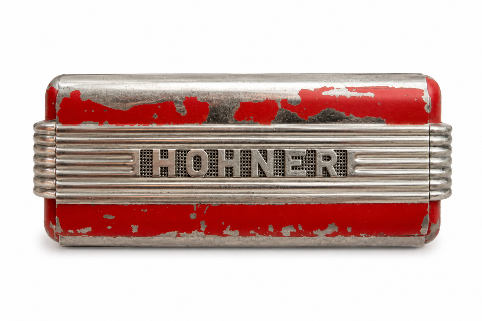 Vintage Hohner szájharmonika piros fém kivitelben – eredeti német retro hangszer