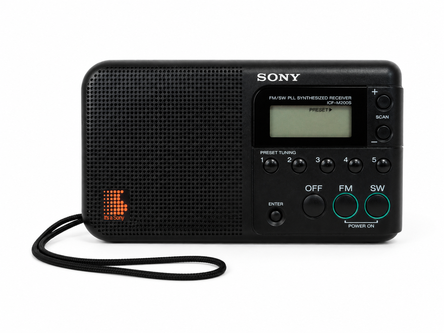 Sony ICF-M200S hordozható FM/SW rádió fekete kivitelben, digitális kijelzővel