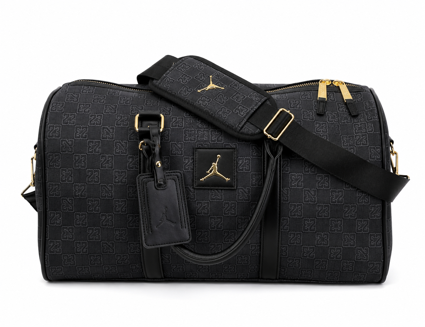 Jordan 23 monogramos utazótáska fekete színben vállpánttal és arany színű fém kiegészítőkkel