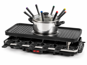 Gourmetmaxx raclette és fondü készlet 12 személyre, elektromos grillsütő fondü edénnyel
