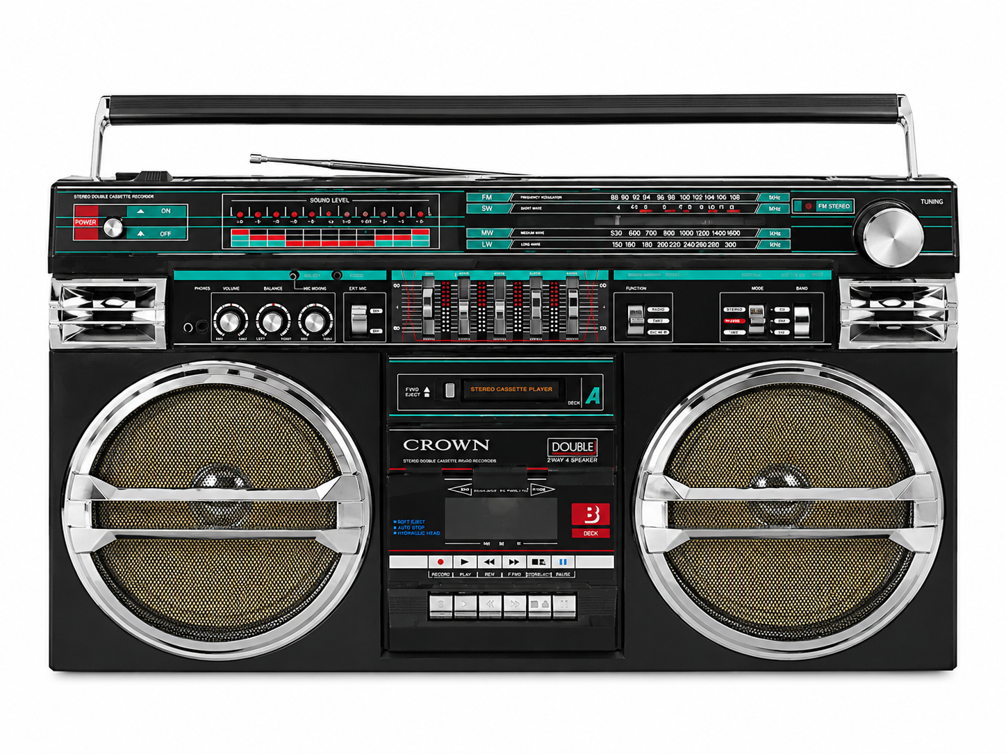 CROWN SZ-5100SL Vintage Boombox CROWN SZ-5100SL vintage dupla kazettás boombox fehér háttéren