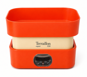 Vintage Terraillon Export 1250 mechanikus konyhai mérleg narancssárga kivitelben