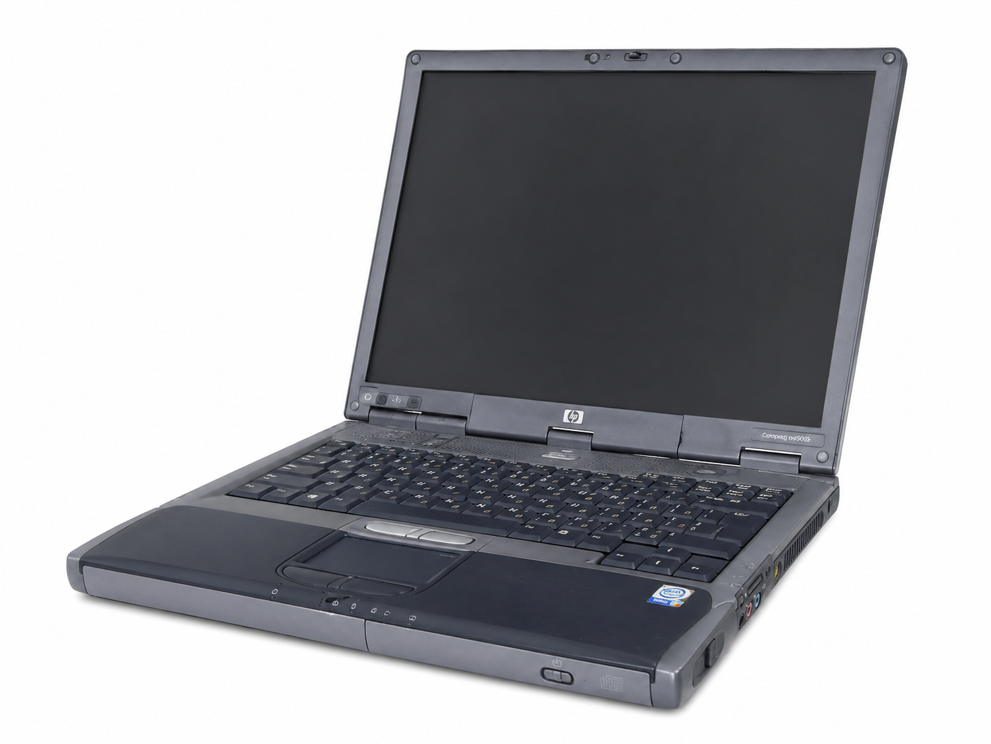 HP Compaq nx9005 vintage laptop Intel Pentium M processzorral, használt üzleti notebook retro számítógép gyűjtőknek.