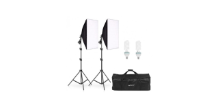 Stúdióvilágítás szett 2 db 50×70 cm softboxszal, 2×150 W izzóval, 200 cm-es állványokkal és hordtáskával