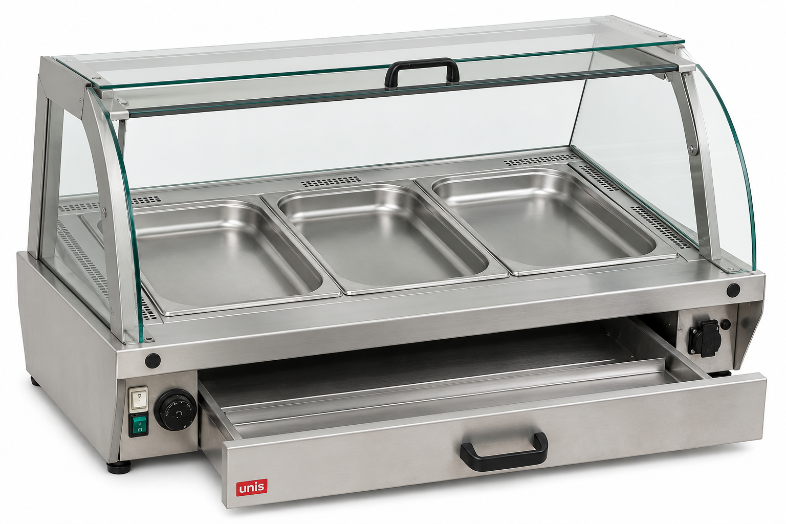 UNIS Bain-Marie melegentartó vitrin 3 GN edénnyel