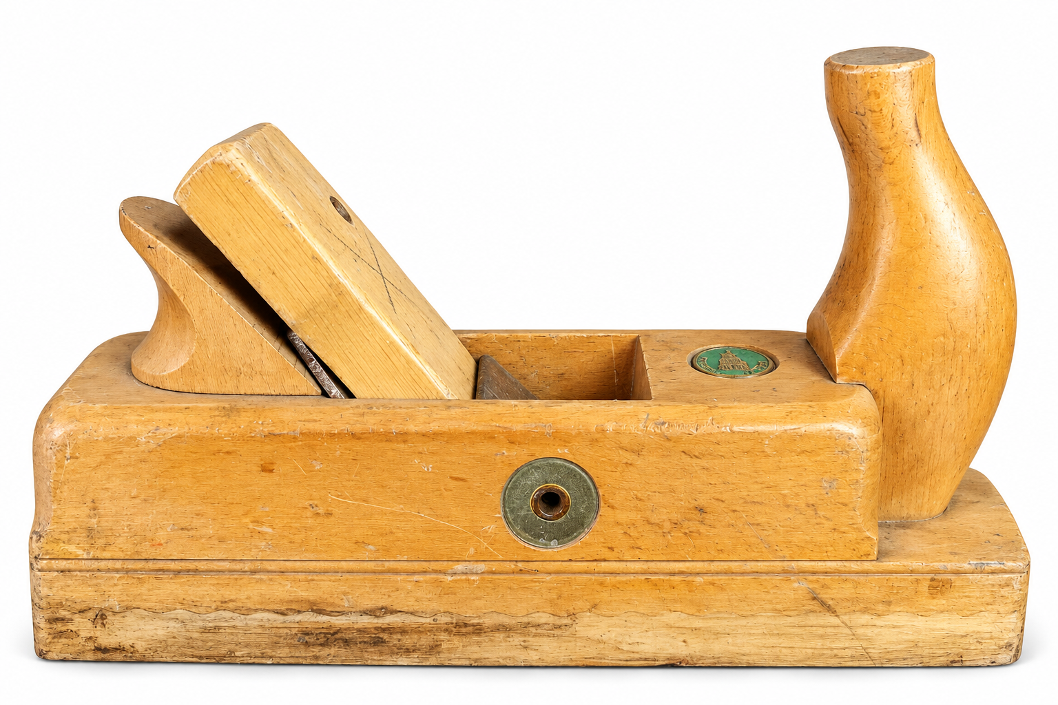 Vintage fa kézi gyalu fém pengével és klasszikus fa markolattal